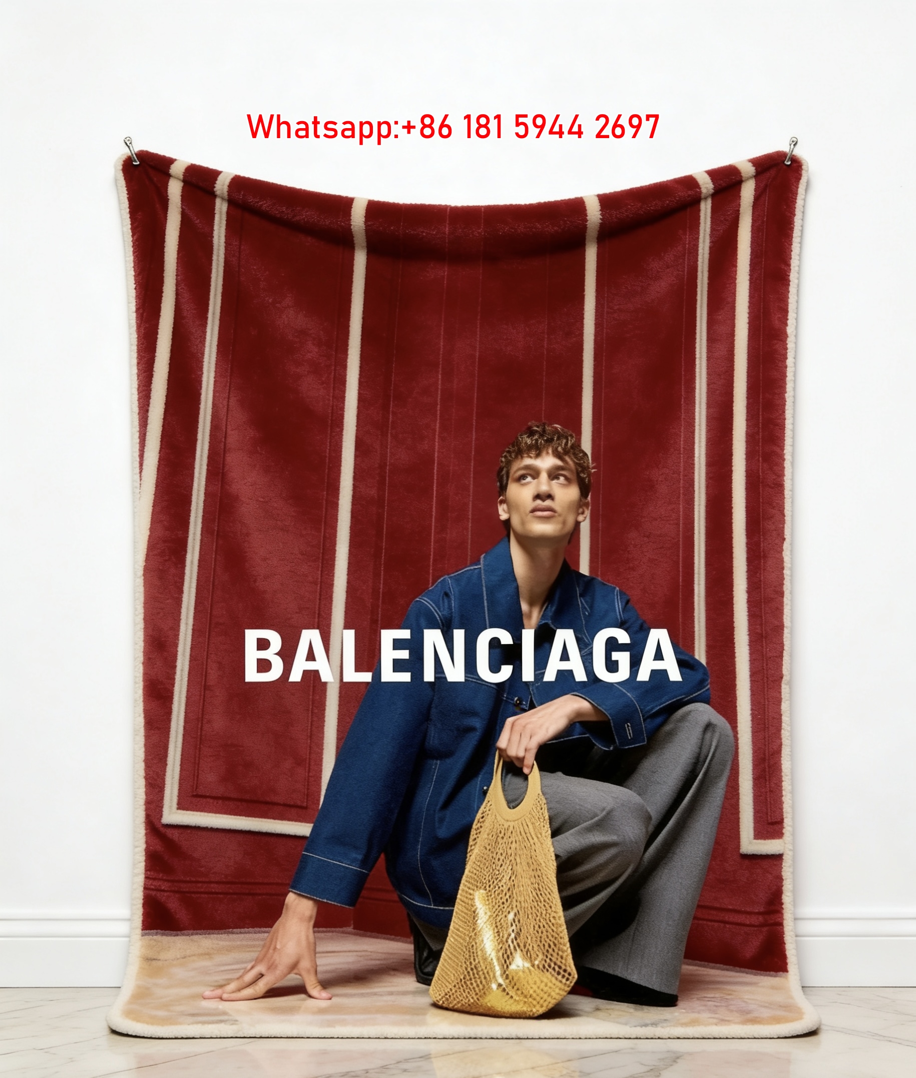 Balenciaga Denim Jacket Yellow Mesh Bag Editorial Flannel Sofa Throw Blanket BA236